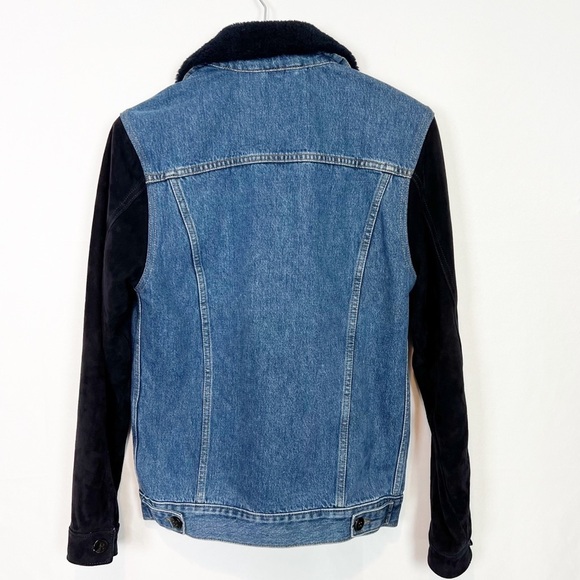 Victoria Beckham Sherpa Color jean jacket suede leather black sleeves 8 - Picture 2 of 12